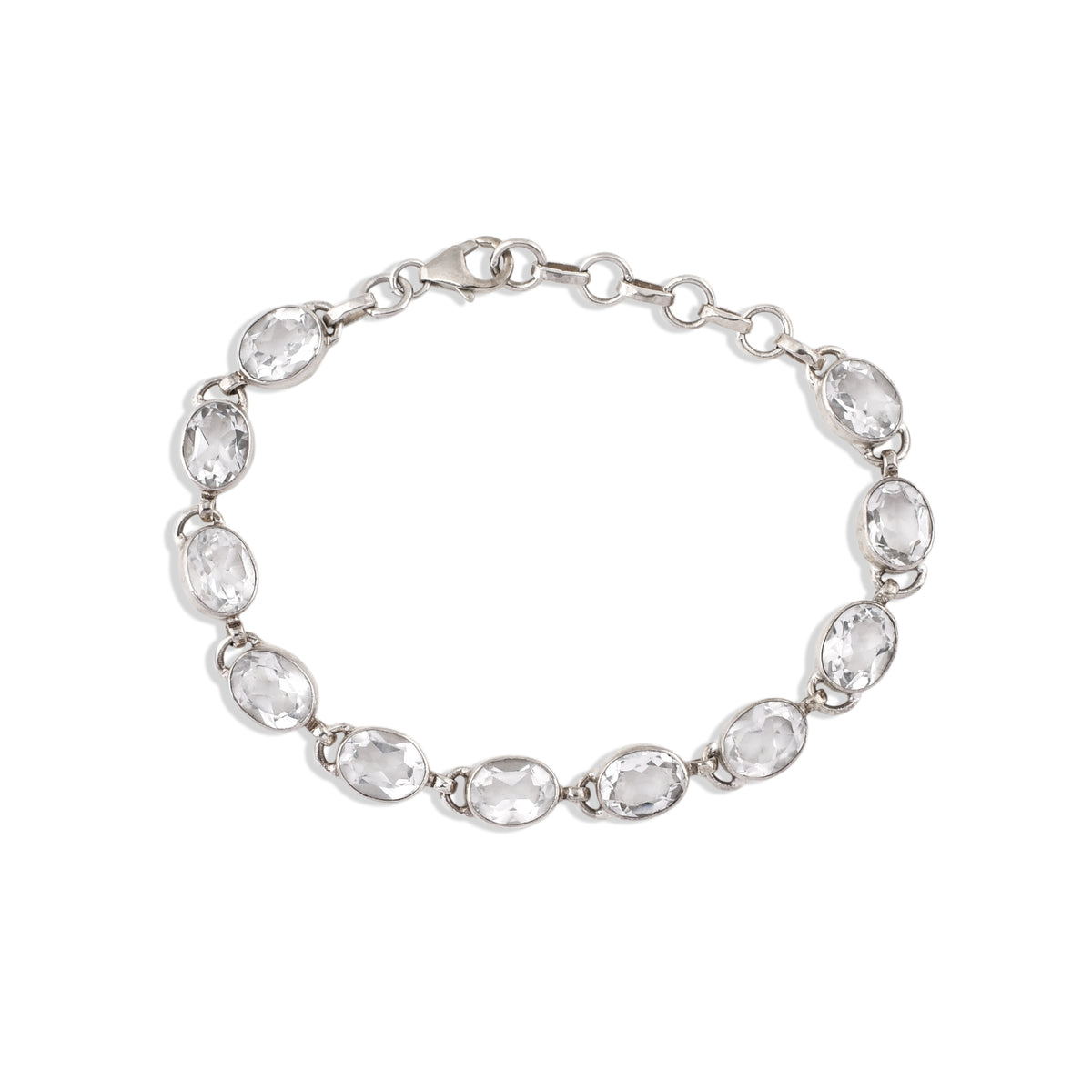 Oval White Crystal Quartz 925 Silver Bracelet