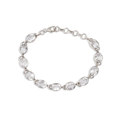 Oval White Crystal Quartz 925 Silver Bracelet