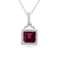 Halo Garnet Necklace in 925 Silver