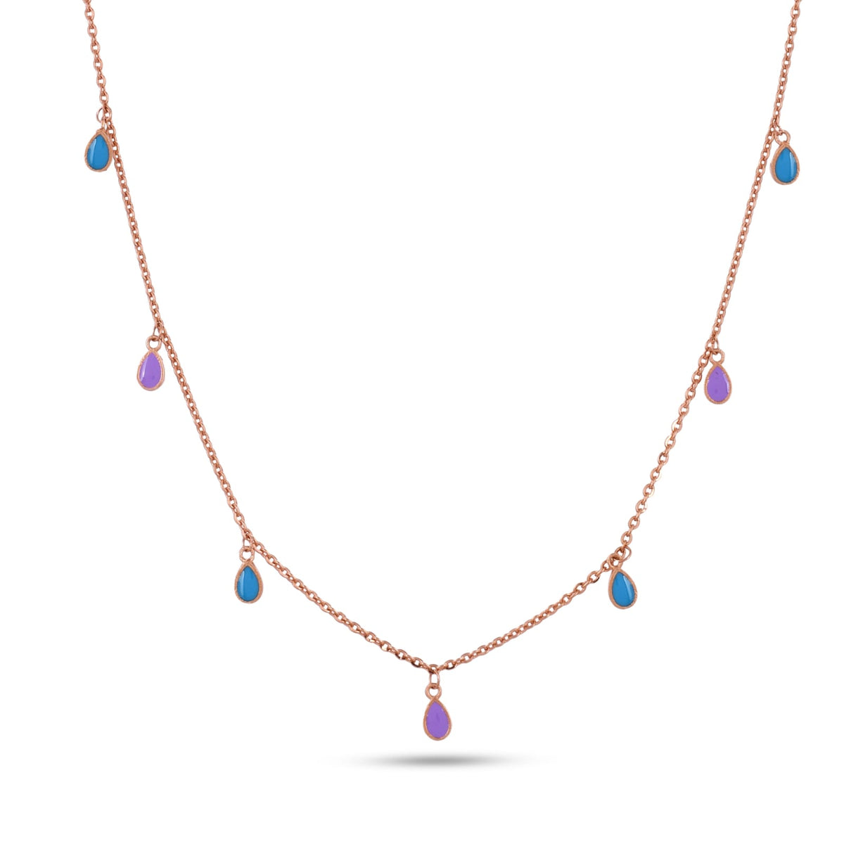 Drop Enamel Charm Necklace In 925 Silver
