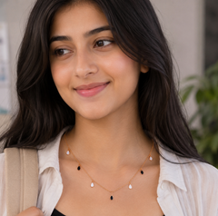 Black And White Enamel Drop Charm Necklace In 925 Silver