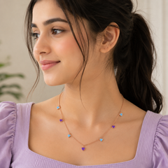 Heart Charm Enamel Necklace In 925 Silver