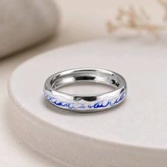 Blue And White Enamel Ring In 925 Silver