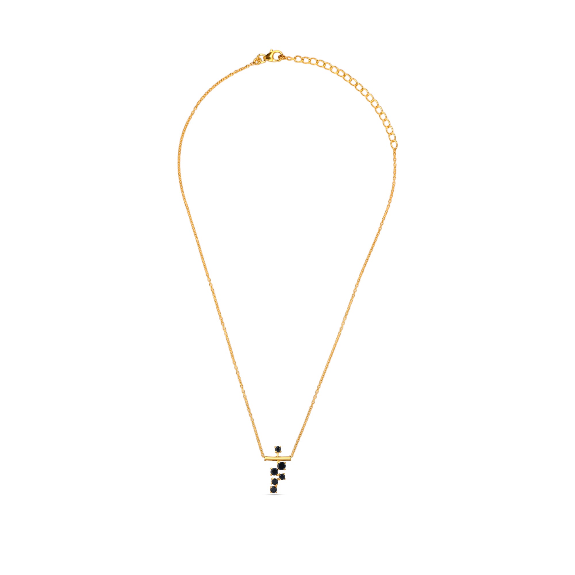 Gold necklace with a small pendant on a white background