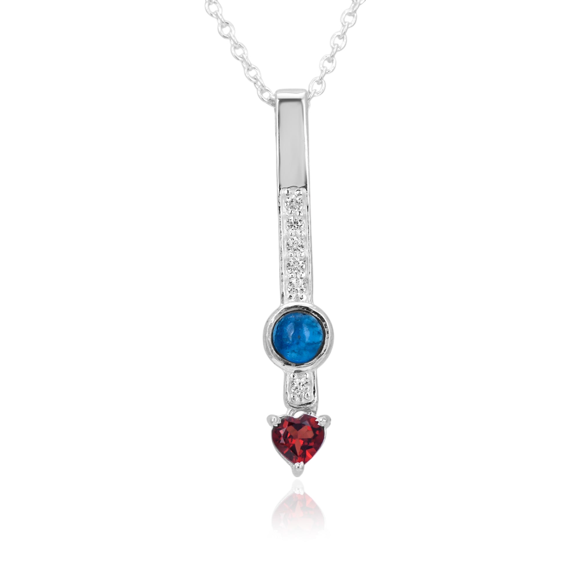 Garnet & Apatite Vertical Pendant Necklace in 925 Silver