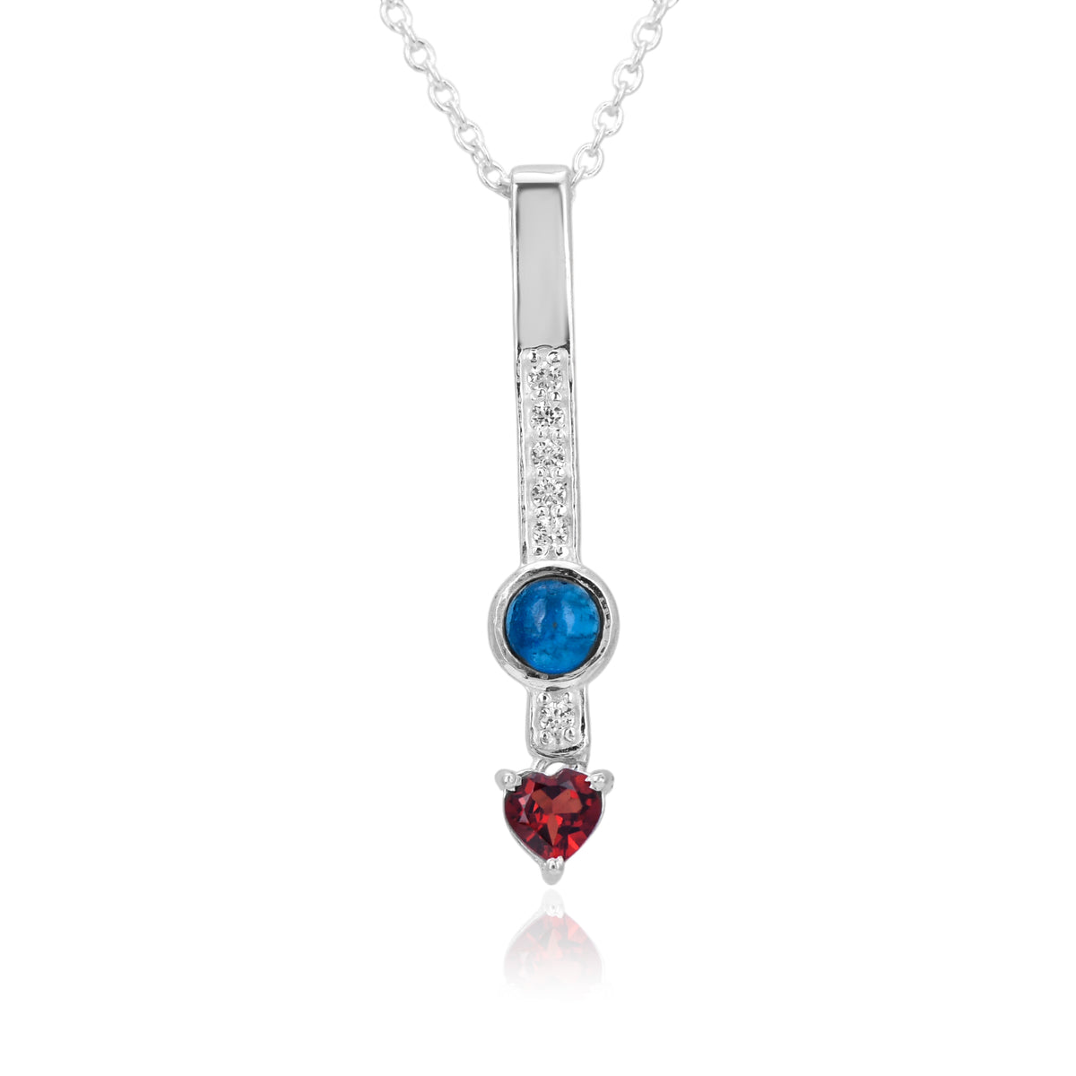 Garnet & Apatite Vertical Pendant Necklace in 925 Silver