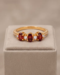 Oval Garnet and CZ Silver Ring