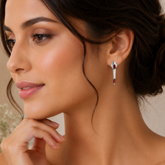 Garnet Stone Silver Earrings
