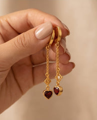 Garnet Stone Silver Earrings