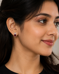 Square Garnet Stone Silver Earrings