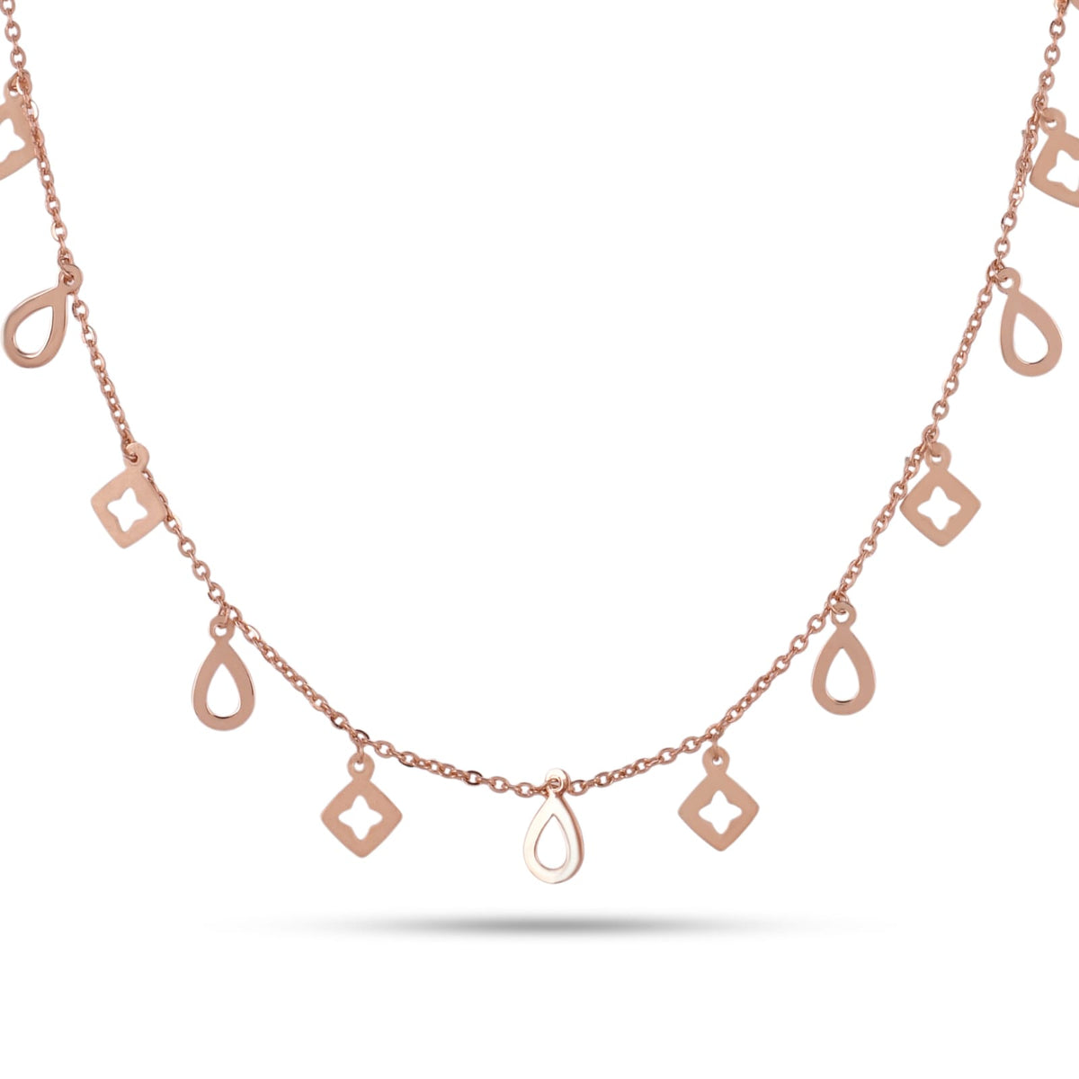 Geometric Charm Rose Gold Necklace In 925 Silver