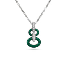 Green pendant with diamond accents on a white background