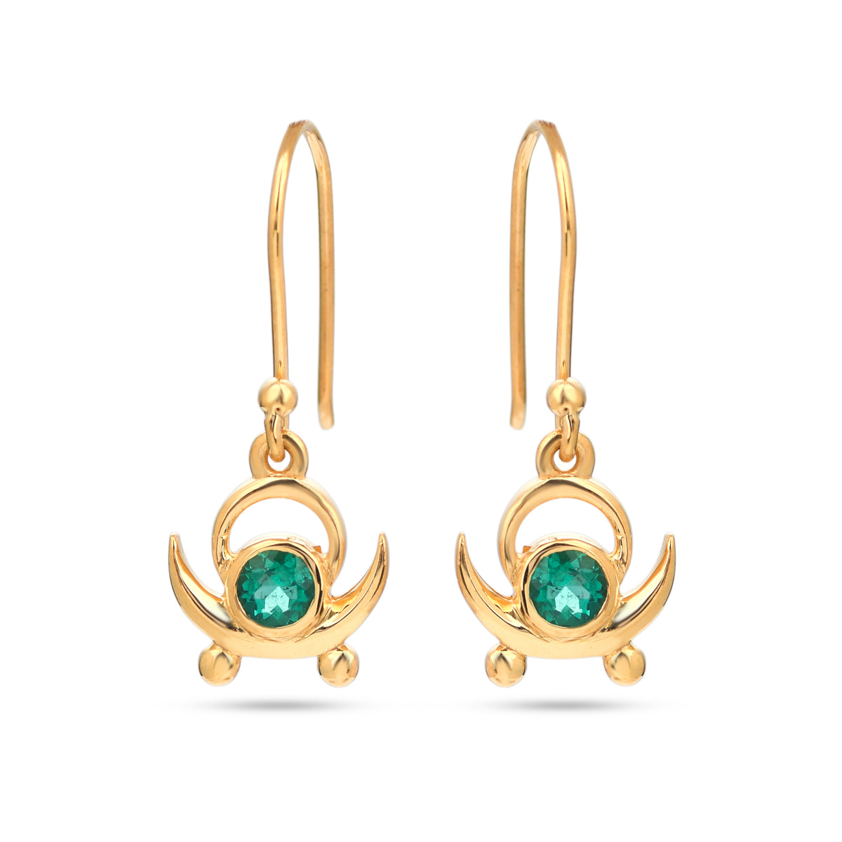 Green Onyx Crescent Dangle Earrings in 925 Silver