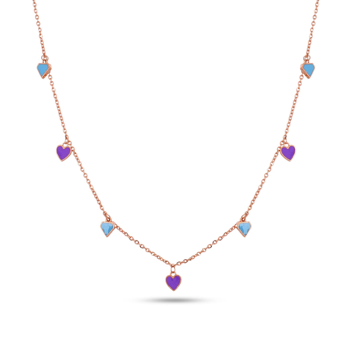 Heart Charm Enamel Necklace In 925 Silver