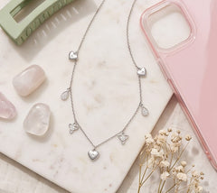 Heart Charm With CZ Necklace In 925 Silver