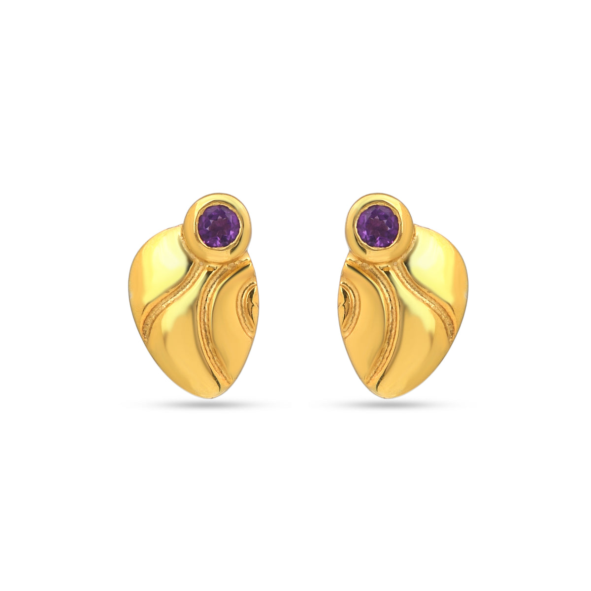 Leaf Amethyst Stud Earrings in 925 Silver