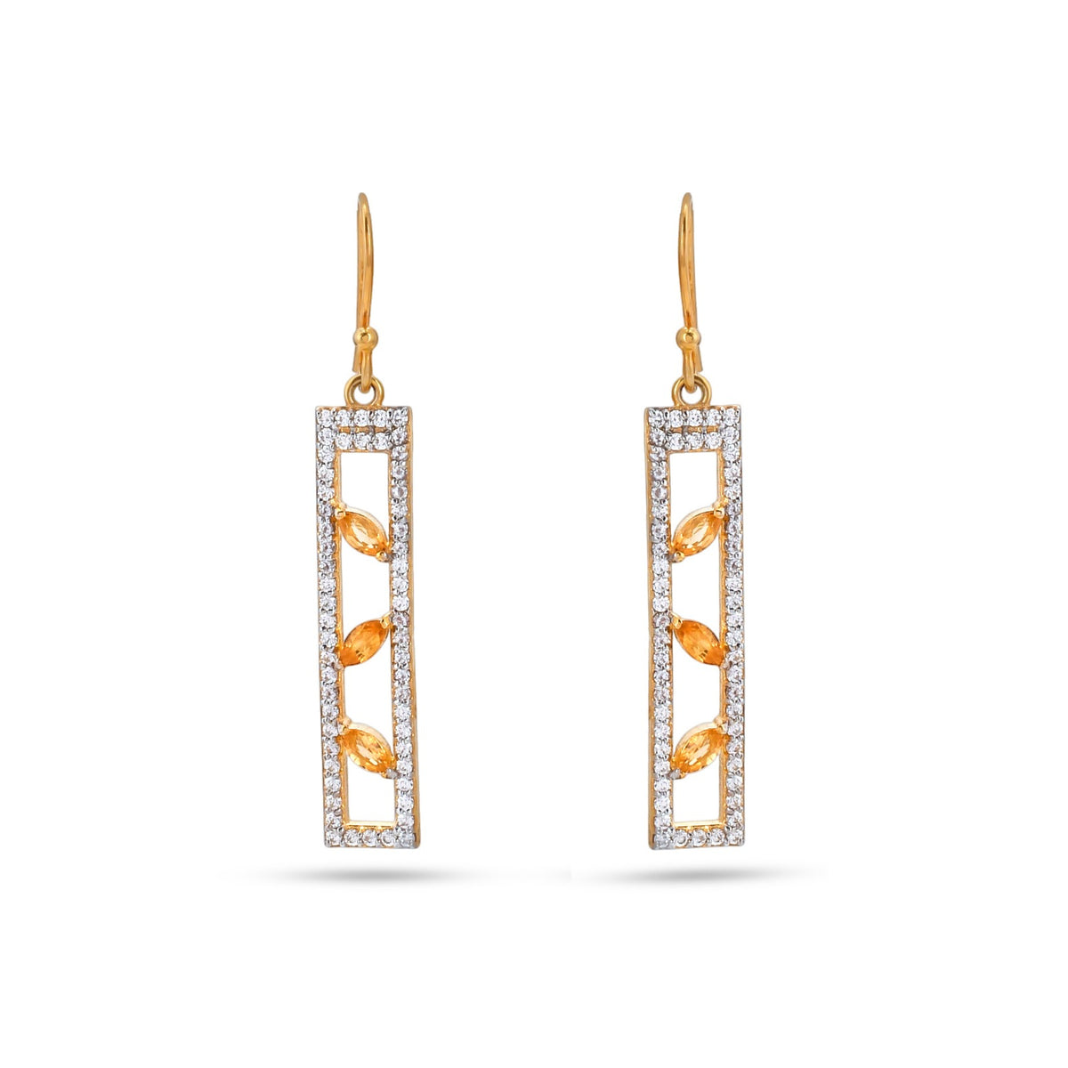 Marquise Citrine Stone Silver Earrings