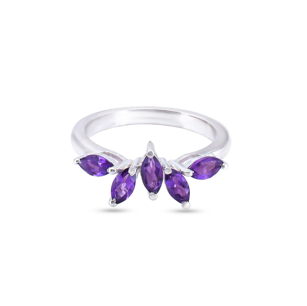 Marquise Amethyst Floral Ring in 925 Silver