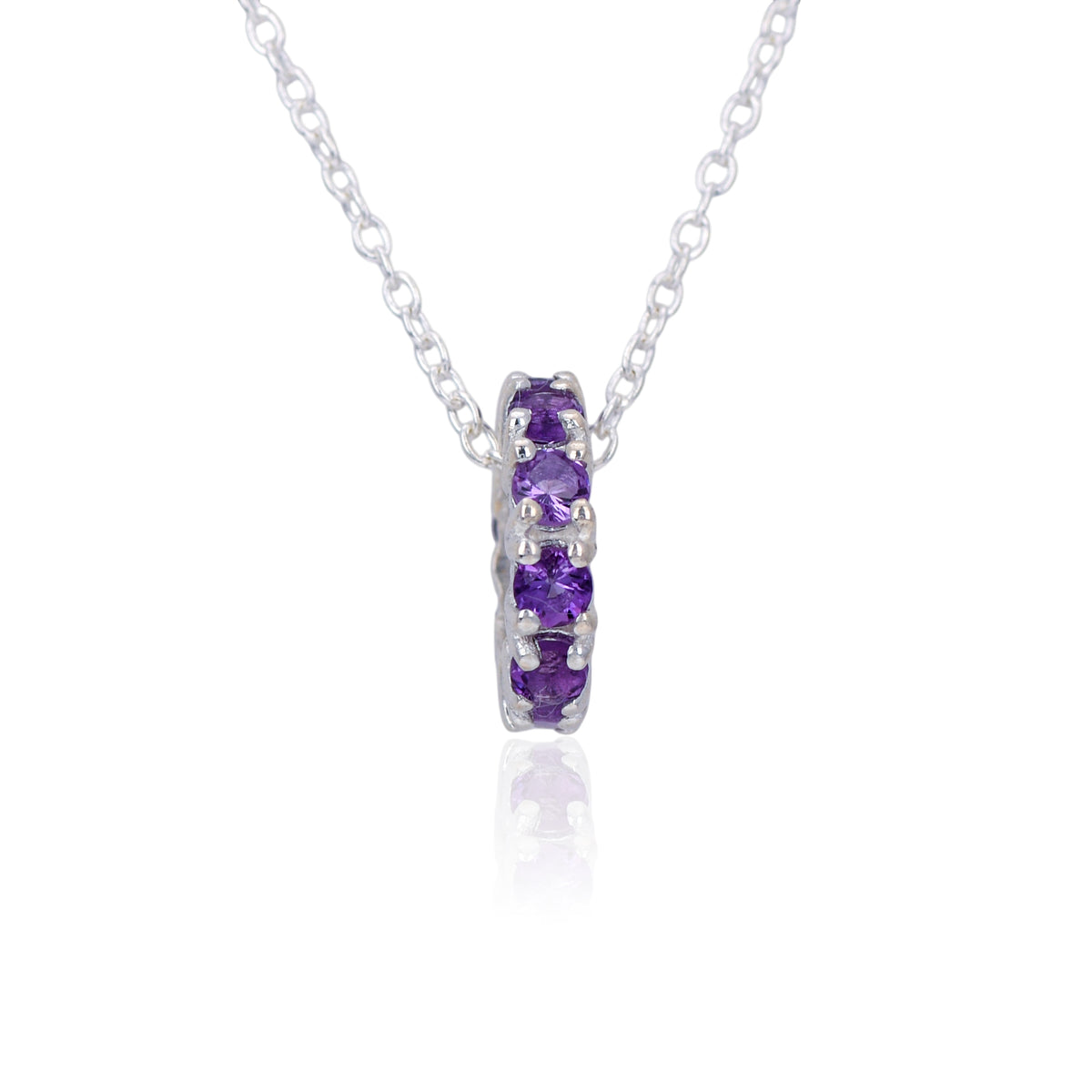 Minimal Circle Amethyst Necklace in 925 Silver 