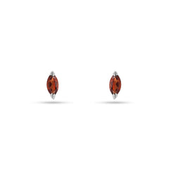 Pair of marquise-shaped amber earrings on a white background
