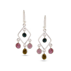 Multi Tourmaline Earrings In 925 Silver