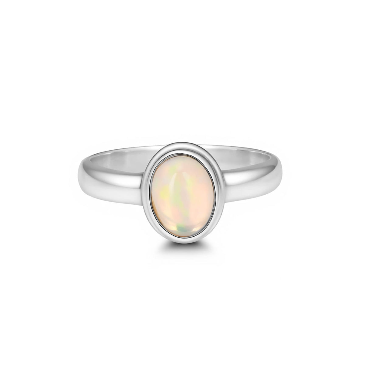 Luminous Oval Opal Ring in 925 Sterling Silver