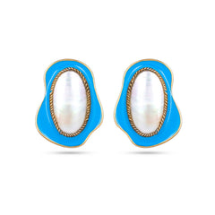 Oval Ivory Shell Silver Earring