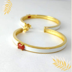 Ovel Coral silver C Hoop with White Enamel