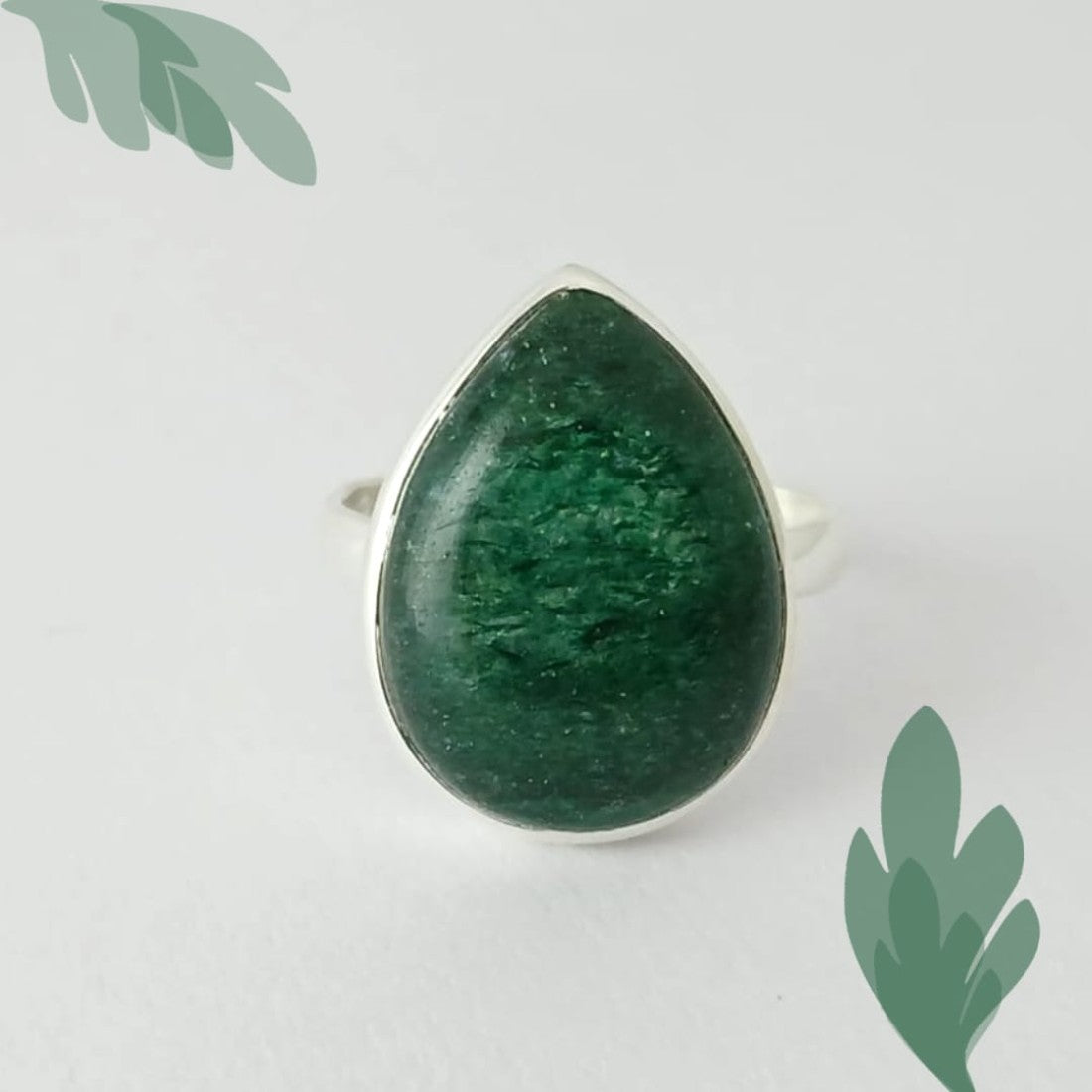Pear Green Aventurine Silver Ring
