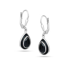 Pear Black Spinel 925 Silver Earrings