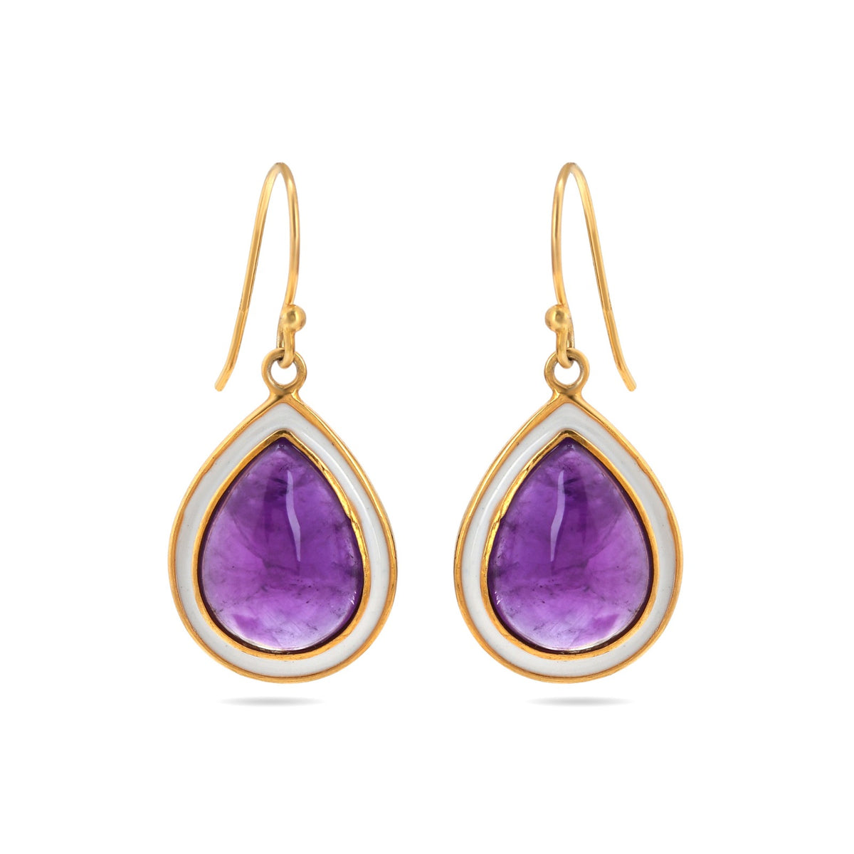 Pear Purple Amethyst 925 Silver Earring with White Enamel