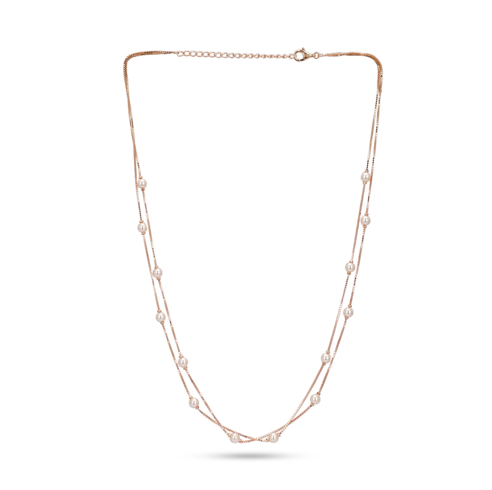 Long necklace with pearls on a white background