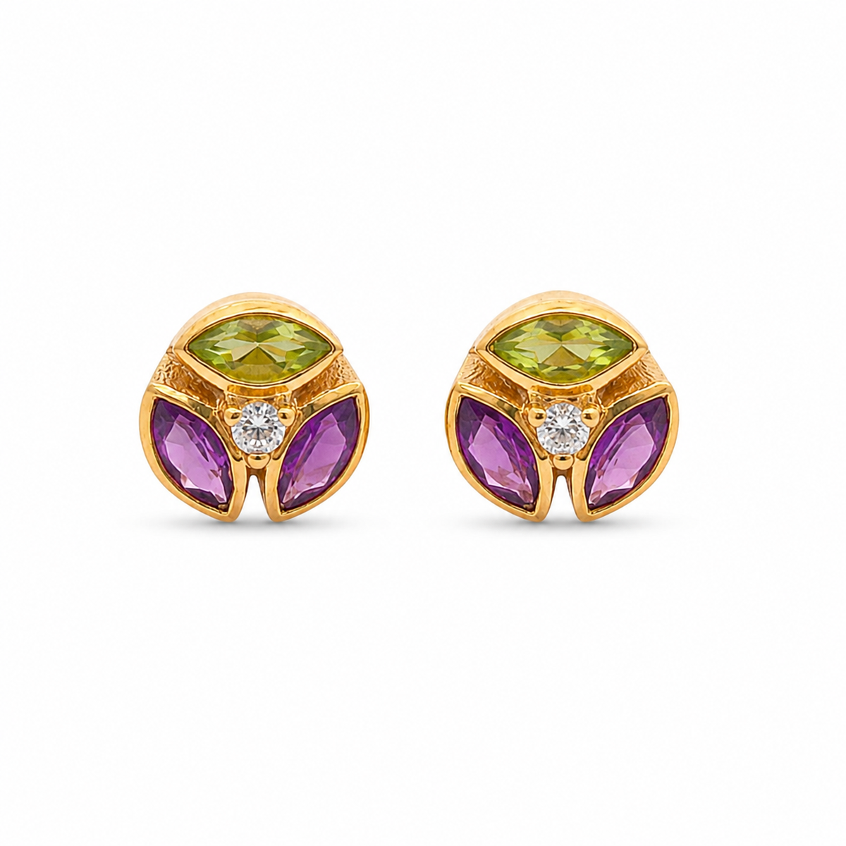 Marquiese Amethyst, Peridot Silver Earrings