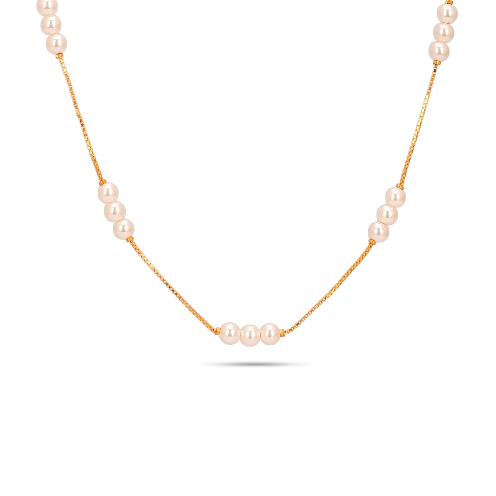 Pearl necklace with gold chain on a white background