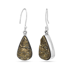 Teardrop-shaped earrings with natural stone design on a white background