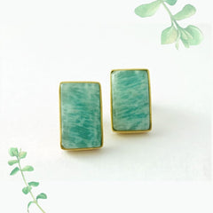 Rectangle Green Amazonite Silver Earring