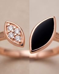 Black Enamel with CZ Adjustable Ring In 925 Silver