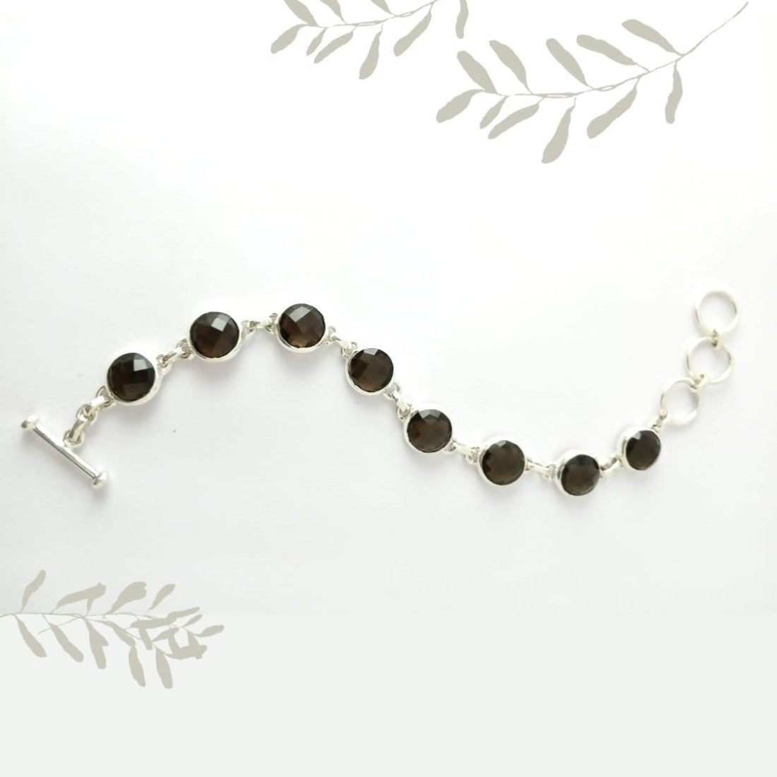 Round Brown Smoky Quartz Silver Bracelet