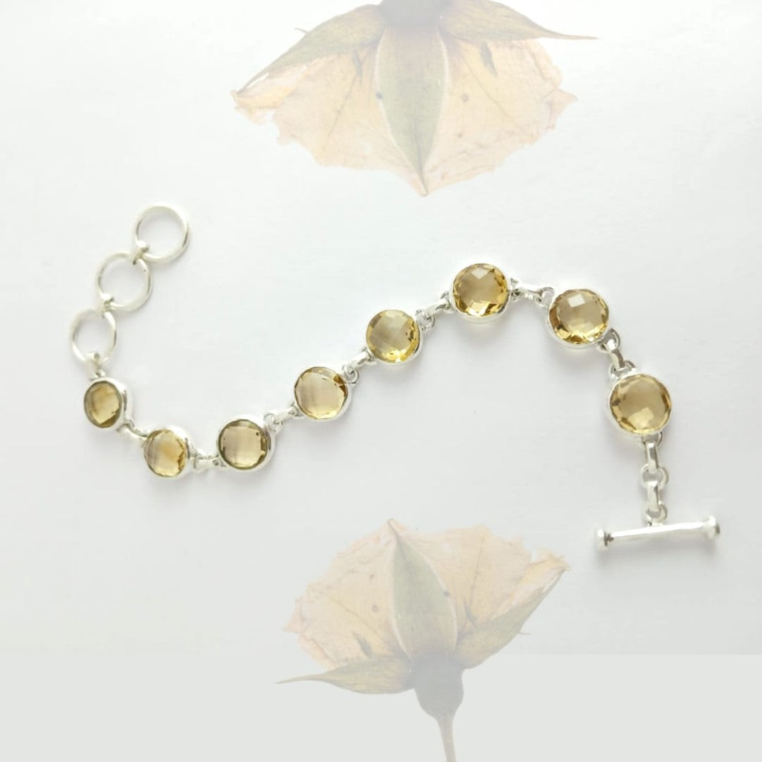Round Corn Yellow Citrine Silver Bracelet