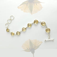 Round Corn Yellow Citrine Silver Bracelet