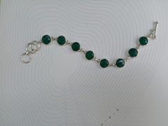 Round Green Onyx Silver Bracelet