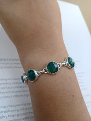 Round Green Onyx Silver Bracelet