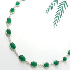 Round Green Onyx Silver Necklace