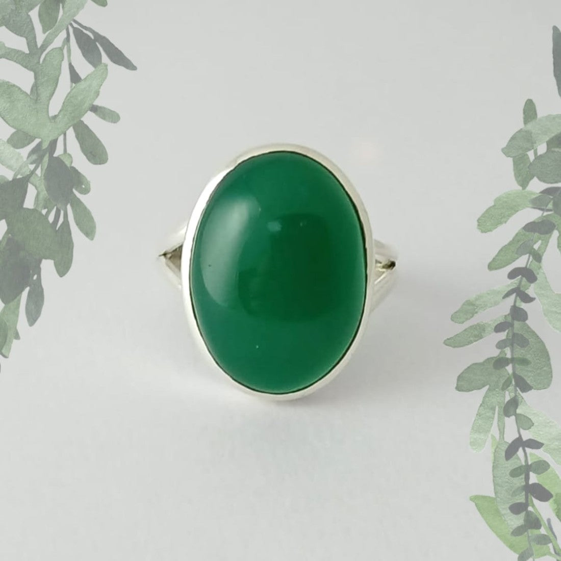 Round Green Onyx Silver Ring