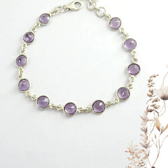 Round Lavender Amethyst Silver Bracelet