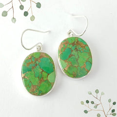Round Lime Green Turquoise Silver Earring