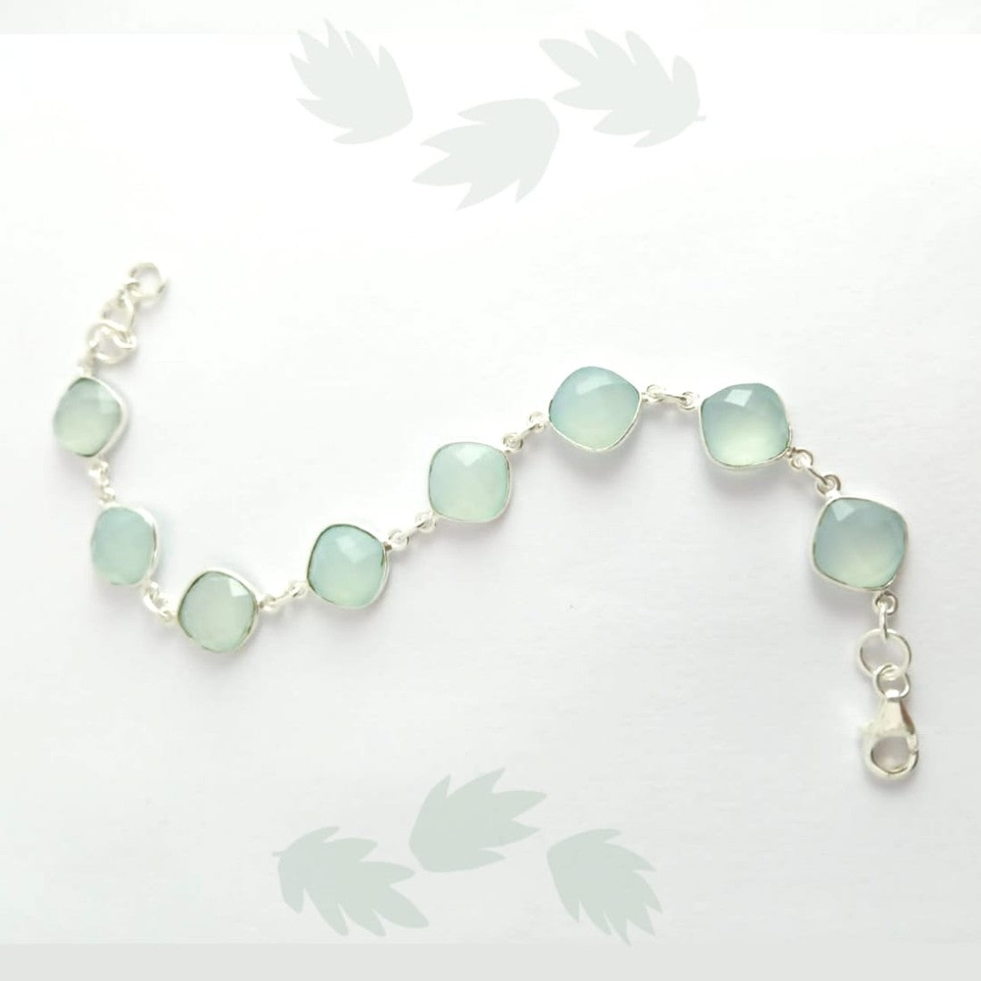 Round Pastel Green Chalcedony Silver Bracelet