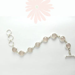 Round Pastel Pink Rose Quartz Silver Bracelet