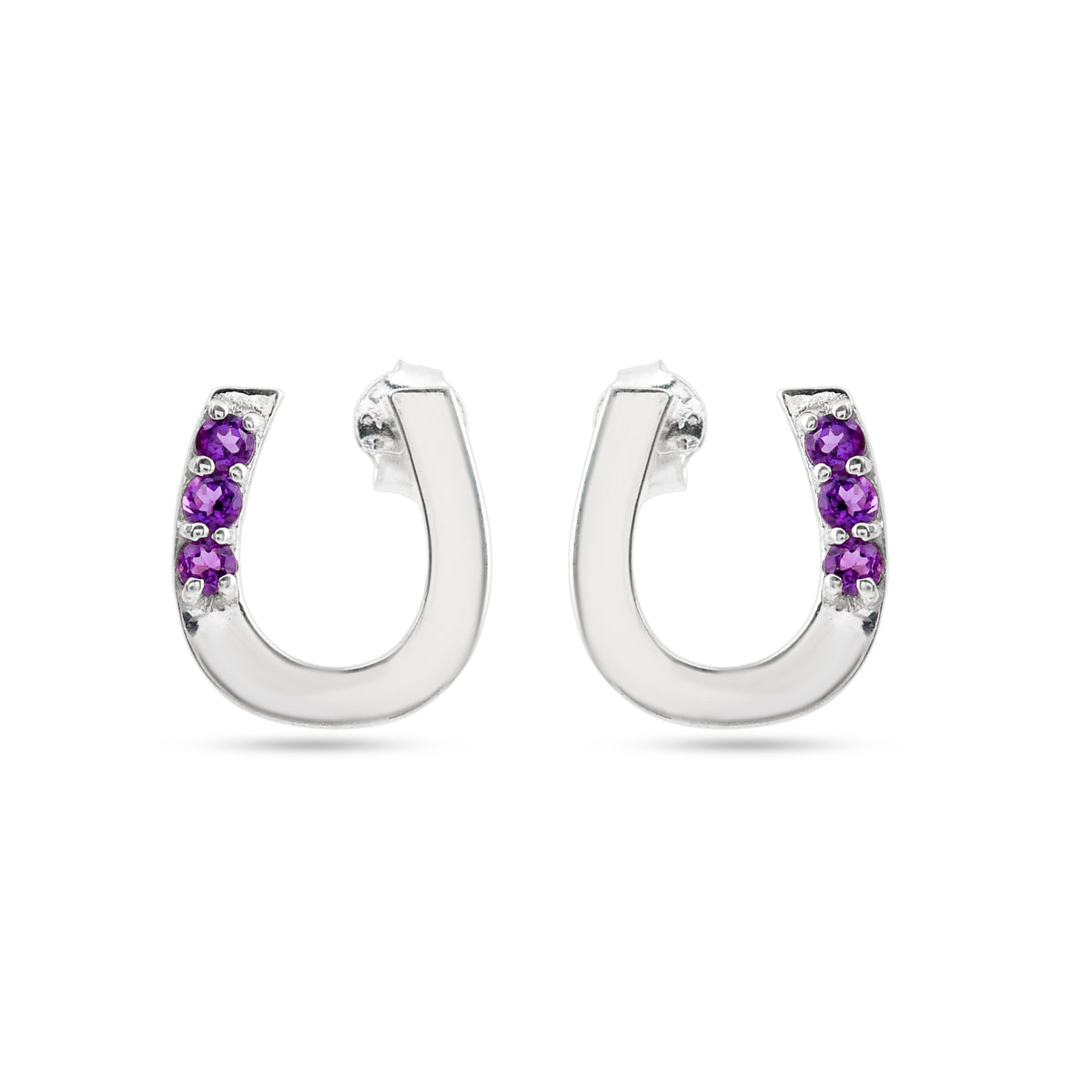 Round Amethyst Silver Earrings