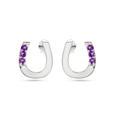 Round Amethyst Silver Earrings